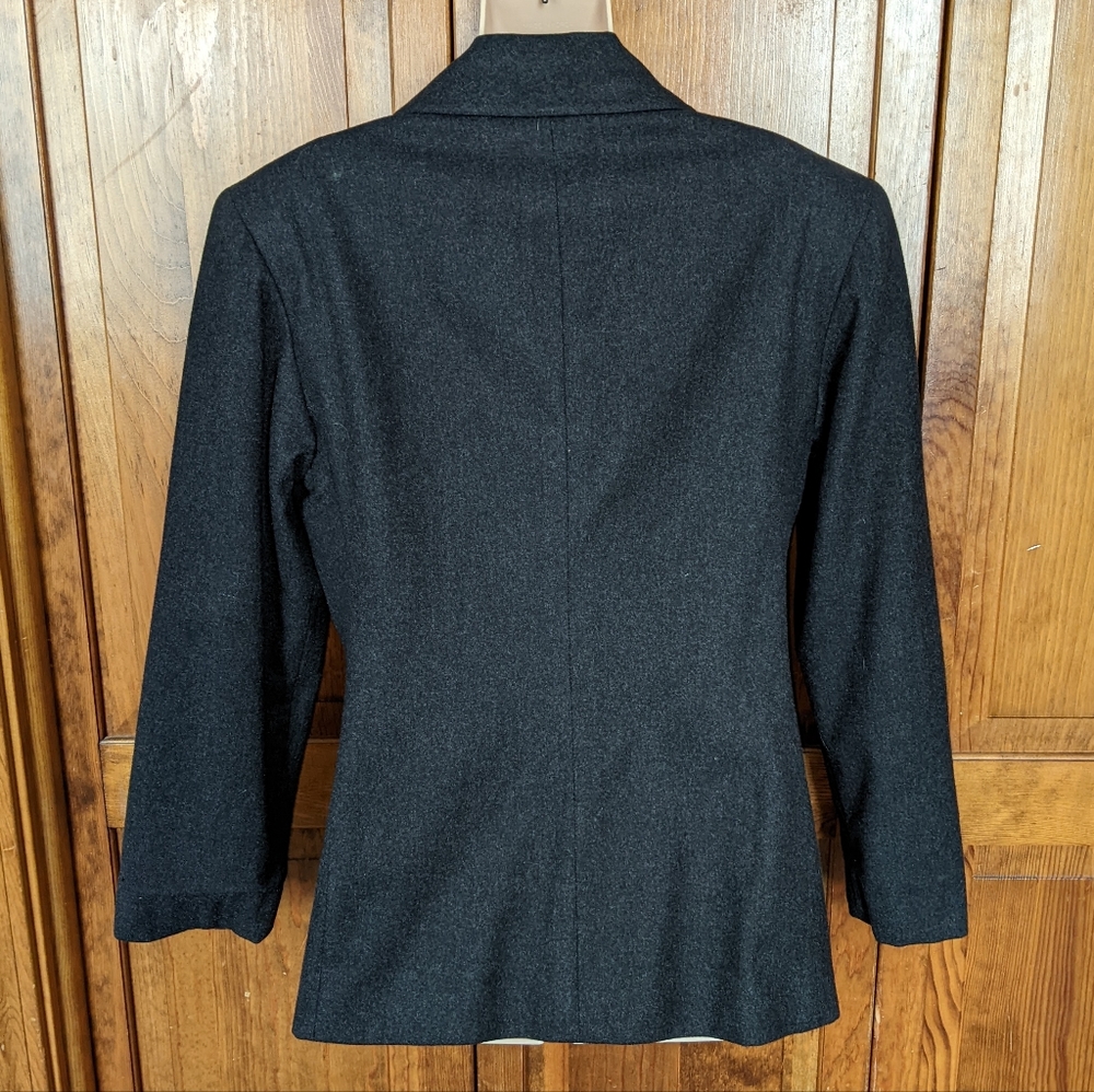 Vintage 80s Womens Calvin Klein Boxy Wool Blazer Jacket Shoulder Pads Gray Fall - Picture 3 of 10